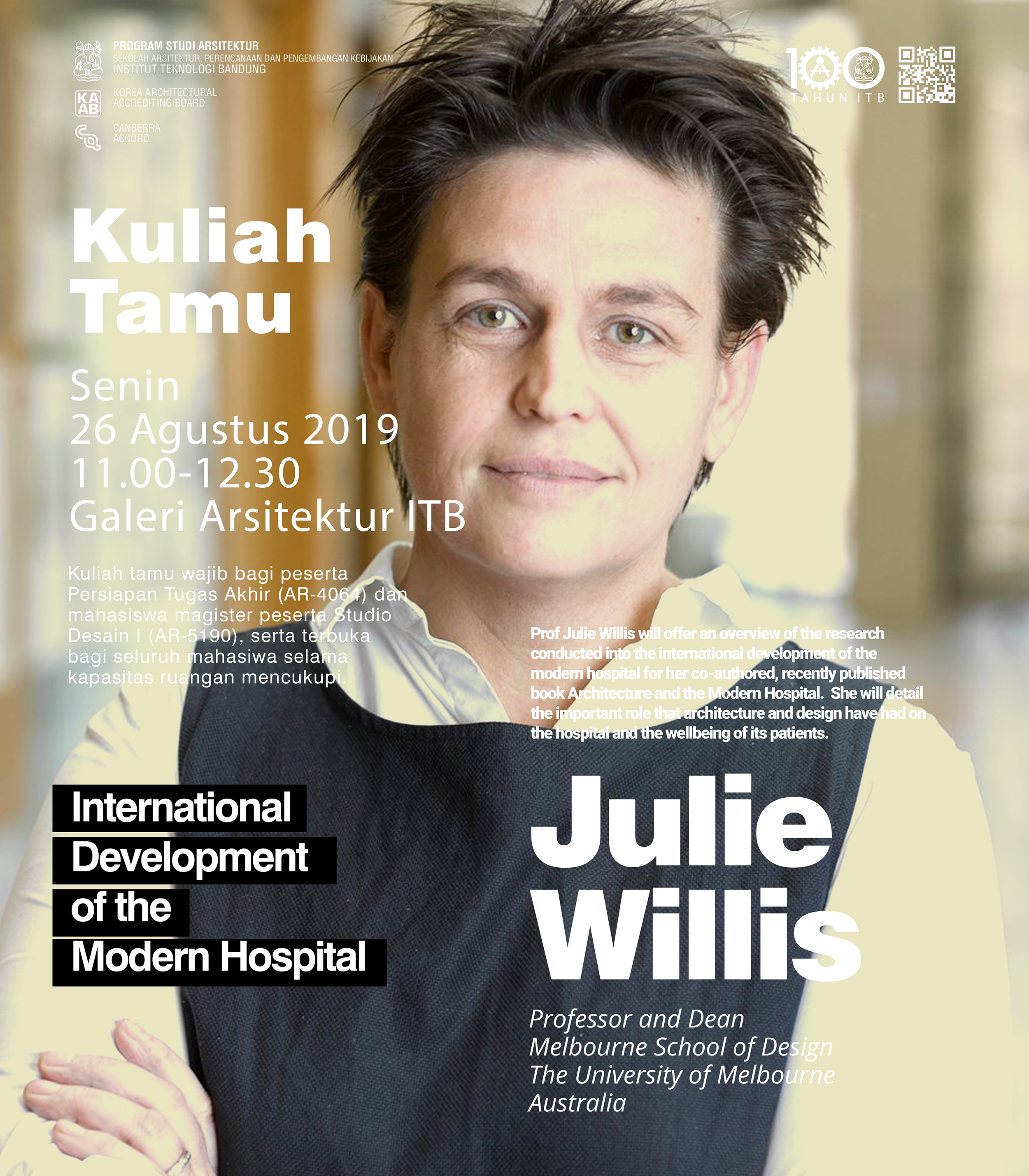 Kuliah Tamu 26 Agustus 2019: Prof. Julie Willis, Melbourne School of Design